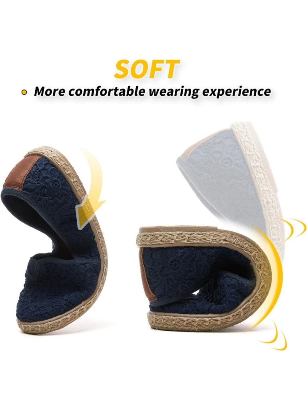 Women's Navy Blue Rubber Flower Embroidered Comfortable Round Toe Ballet Flat - Picture 5 of 6